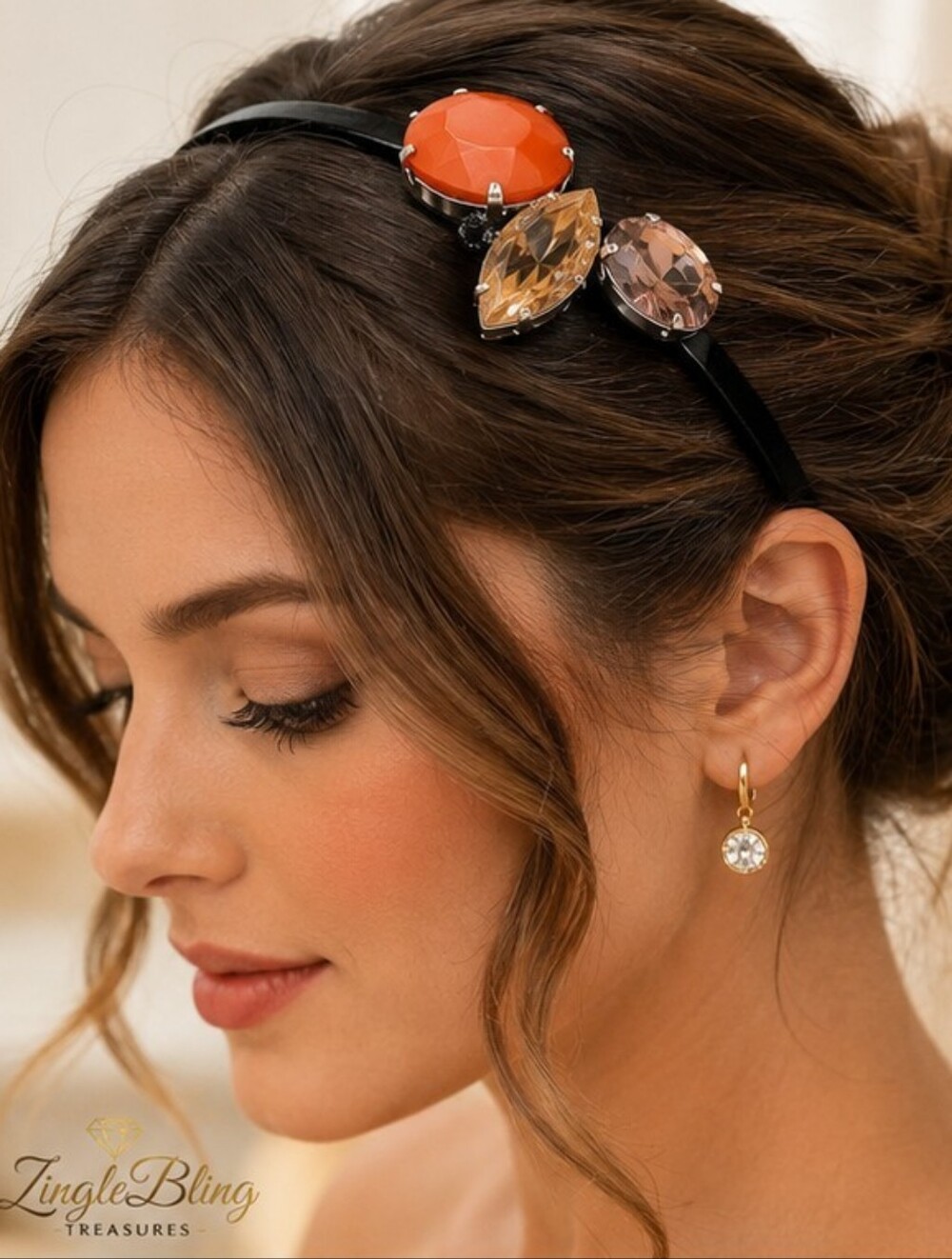 Cara New York Jeweled Statement Headband Orange Pink Crystal NWT